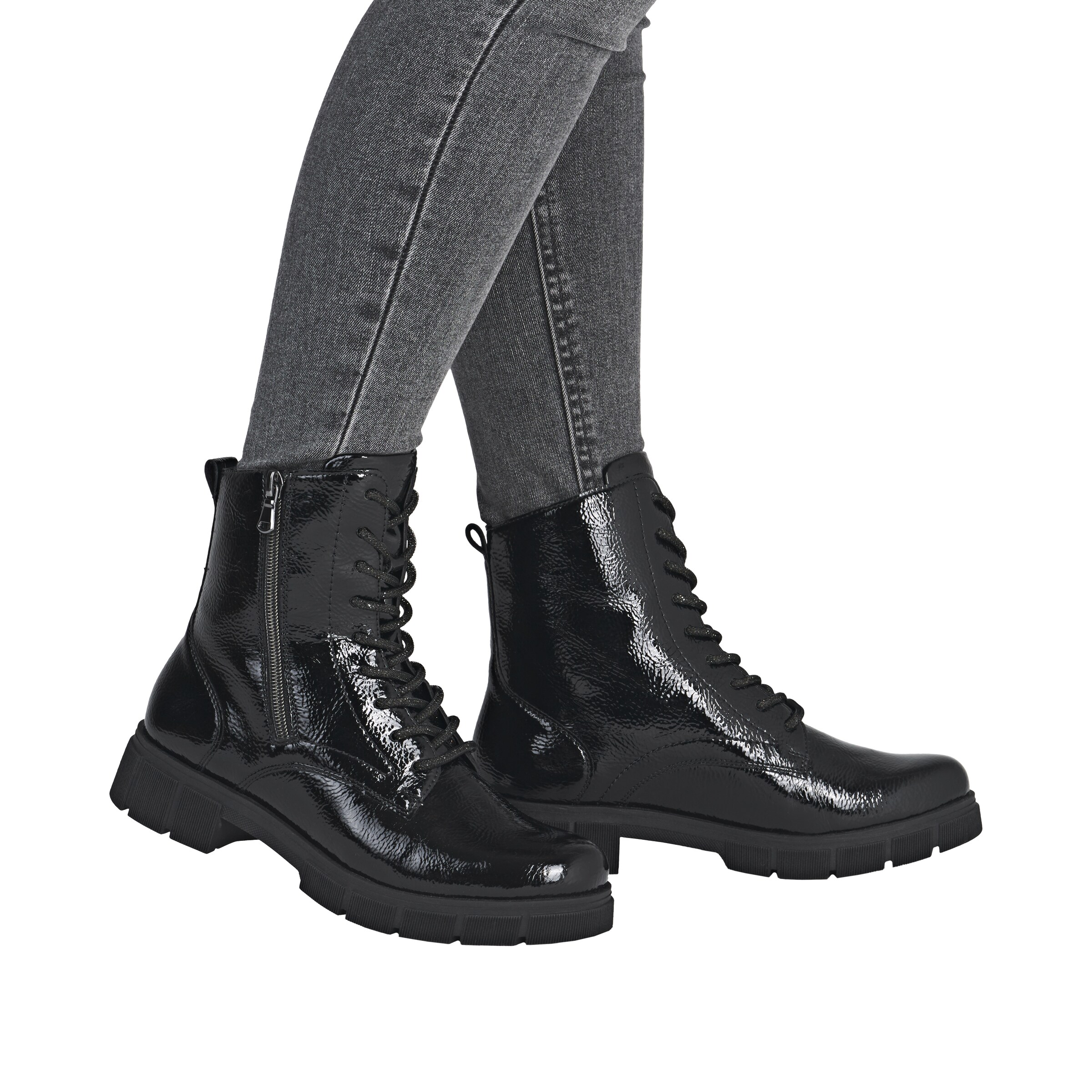 REMONTE Lace-Up Ankle Boots in Black: front