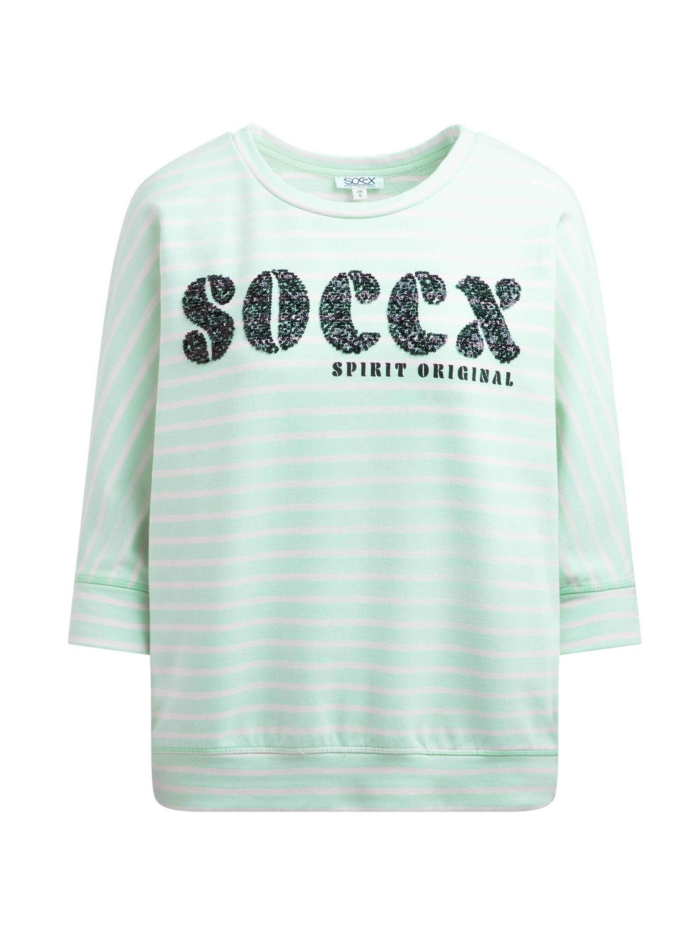 Soccx Gestreiftes Kurzarm-Sweatshirt mit Pailletten-Logo in Grün: Vorderseite