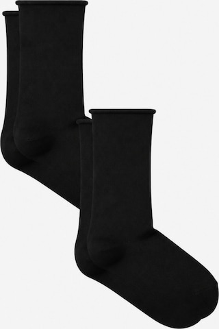 Albero Natur Socken 'Bio-Baumwoll-Socken mit Rollrand Unisex – 2er Pack' in Schwarz: Vorderseite