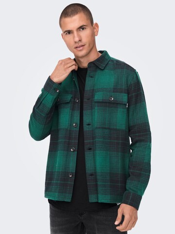 Only & Sons Regular fit Button Up Shirt 'Baz' in Green