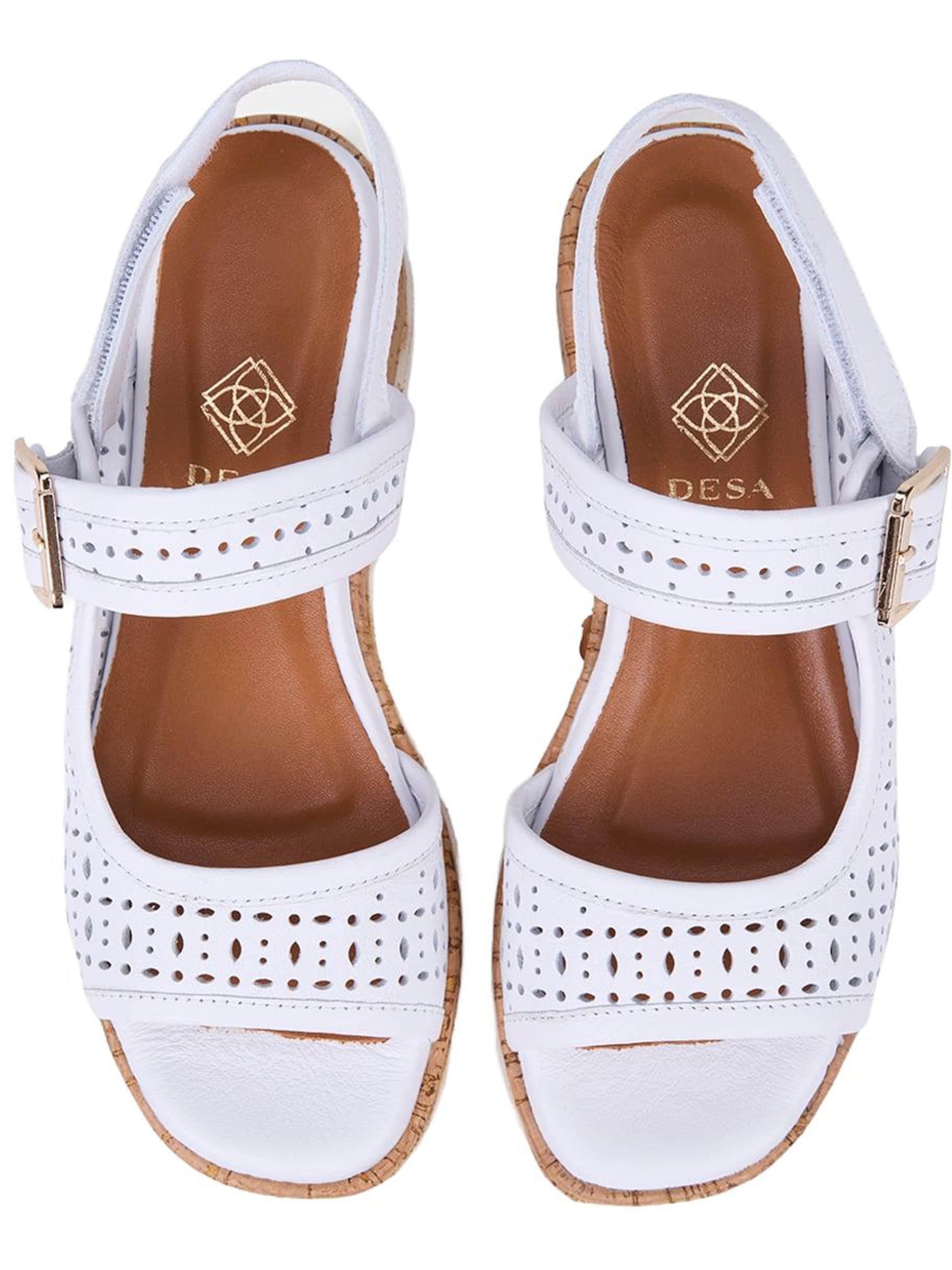 Desa - Sandalias de dedo 'DESA Damen-Keilsandalen aus perforiertem Leder' en blanco