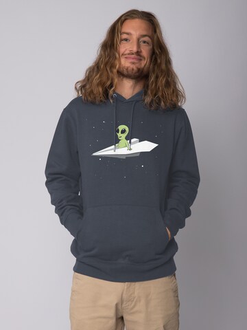 Sweat-shirt ' Alien on a paper plane ' Watapparel en gris : devant