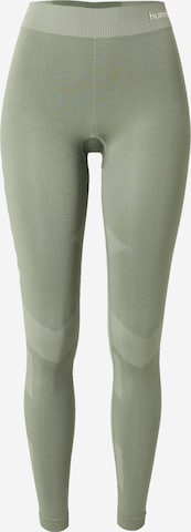 Skinny Pantalon de sport 'First' Hummel en vert : devant