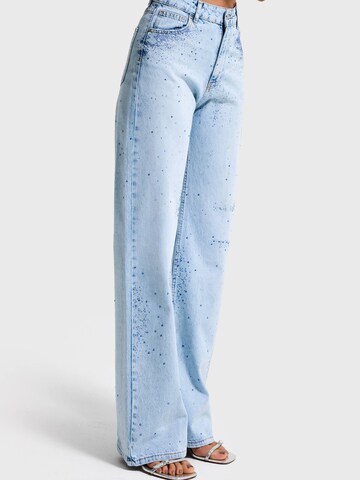 IT'S BASIC Regular Jeans 'RHINESTONE STRAIGHT MID RISE JEANS' in Blauw