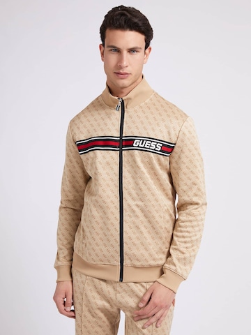 GUESS Zip-Up Hoodie in Beige: front