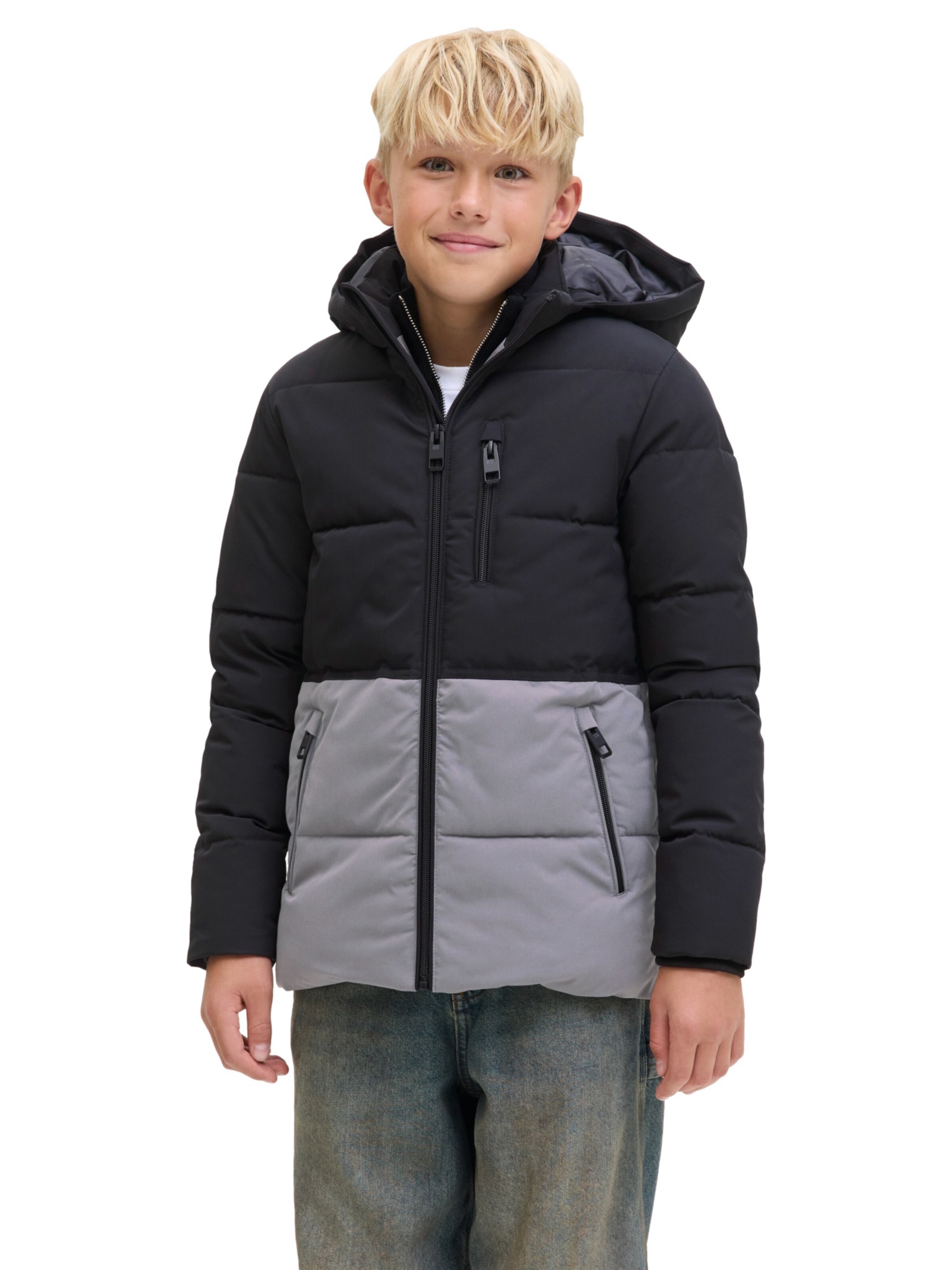 Jack & Jones Junior Зимняя куртка 'Owen' в Серый: спереди