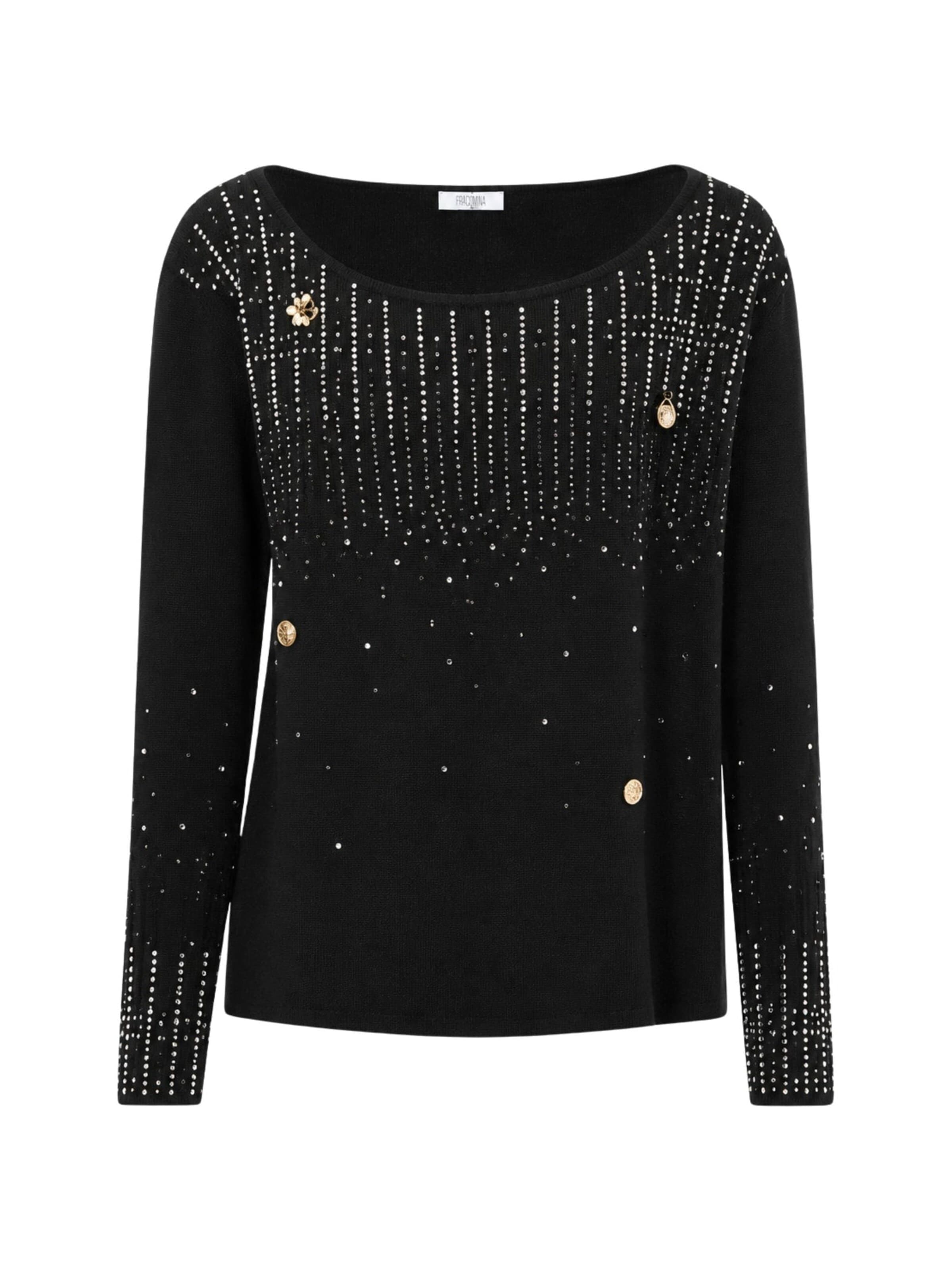 Fracomina Sweater 'Rhinestone and Jewelled Embellished Sweater' in Black: front