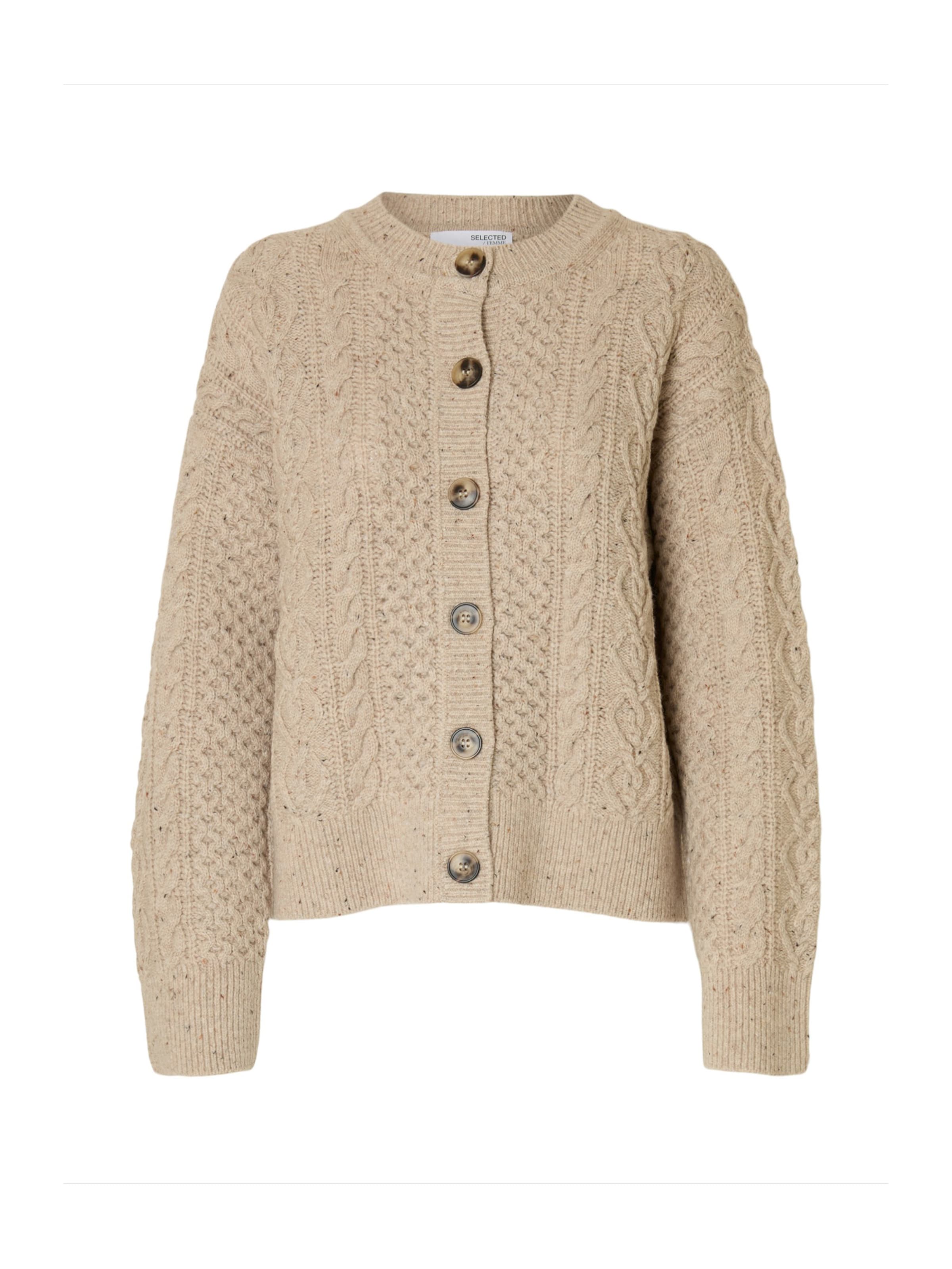 SELECTED Knit cardigan 'SLFNELLY' in Beige: front