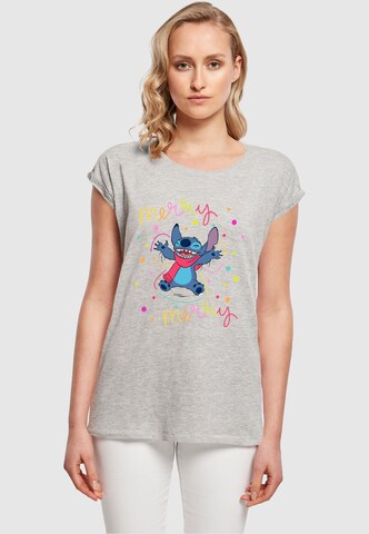 ABSOLUTE CULT Shirt 'Lilo And Stitch - Merry Rainbow' in Grijs: voorkant