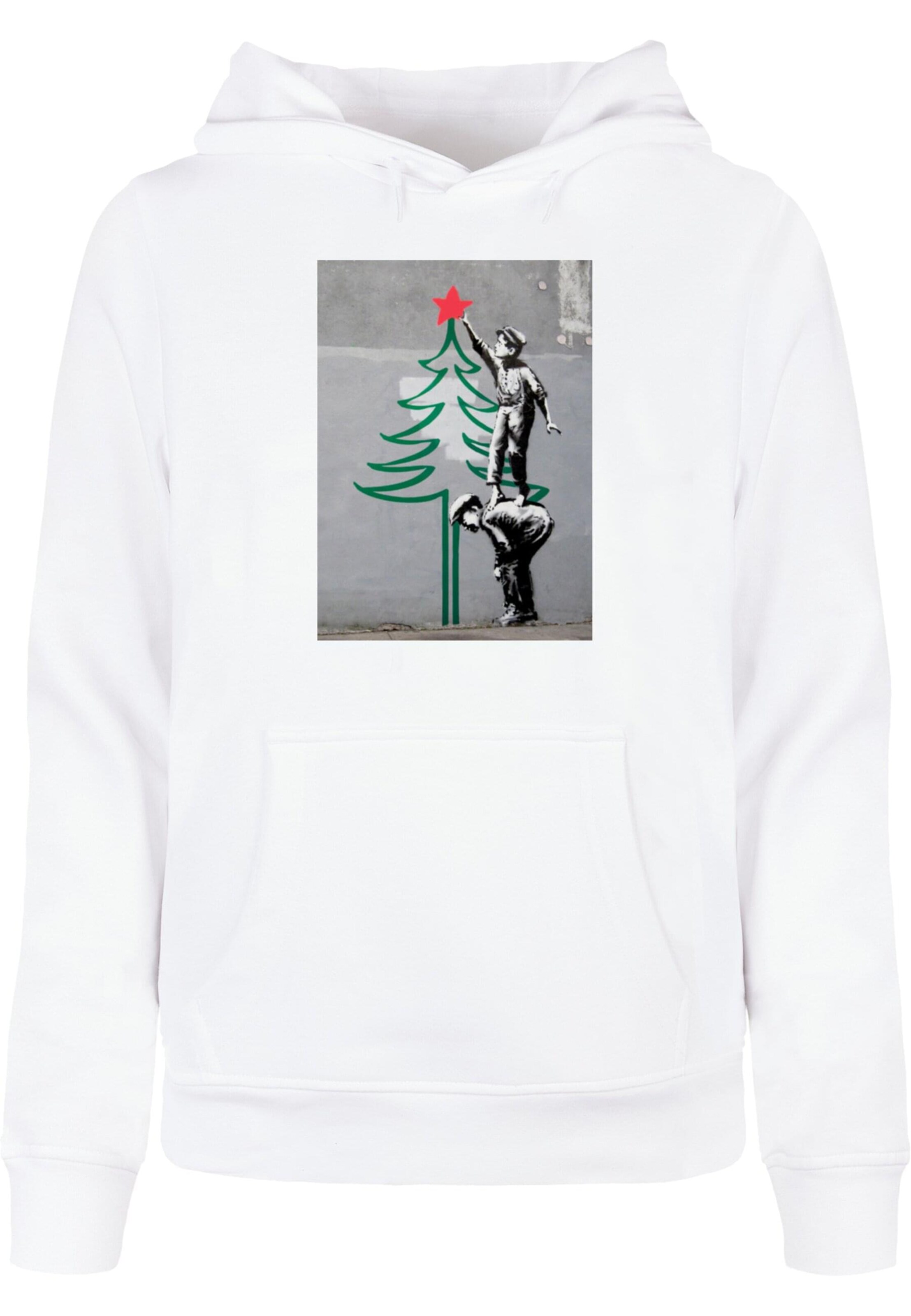 Merchcode Sweatshirt 'Banksy - Christmas Tree' in Weiß: Vorderseite