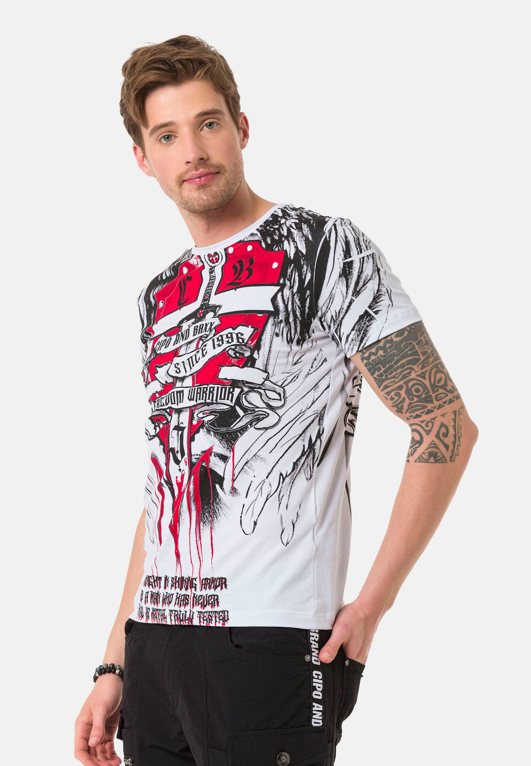 Männer Shirts CIPO & BAXX T-Shirt in Weiß - JV39552 Männer Shirts CIPO & BAXX T-Shirt in Weiß - JV39552