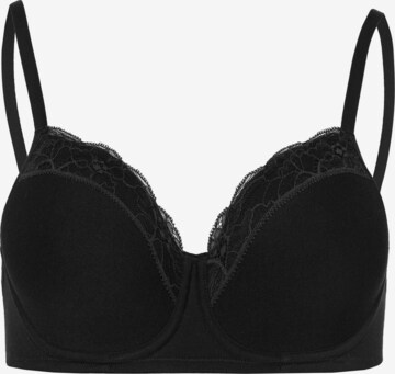 Hanro T-shirt Bra 'Cotton Lace' in Black: front