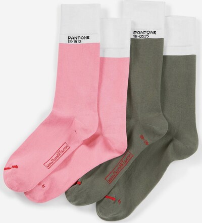 Pantone made by MuseARTa Chaussettes 'Earth' en kaki / rose clair / blanc, Vue avec produit