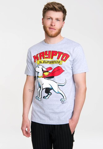 LOGOSHIRT Shirt 'Superdog - Krypto' in Grey: front