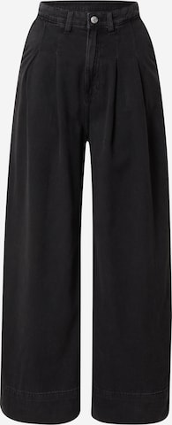 Monki Wide leg Bandplooi jeans in Zwart: voorkant