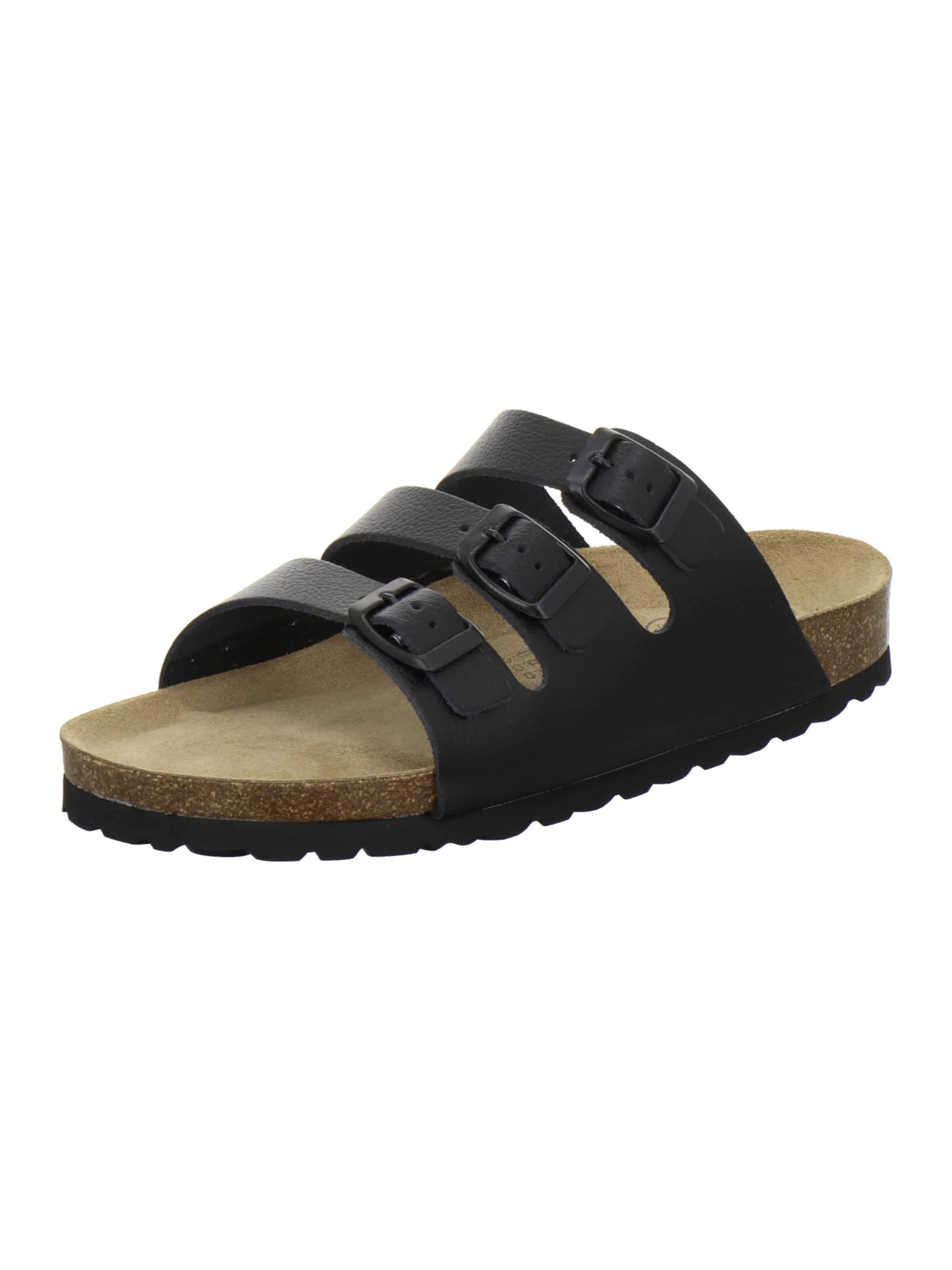 AFS-Schuhe - Zapatos abiertos 'Pantoletten Damen Dreischnaller schwarz' en negro: frente