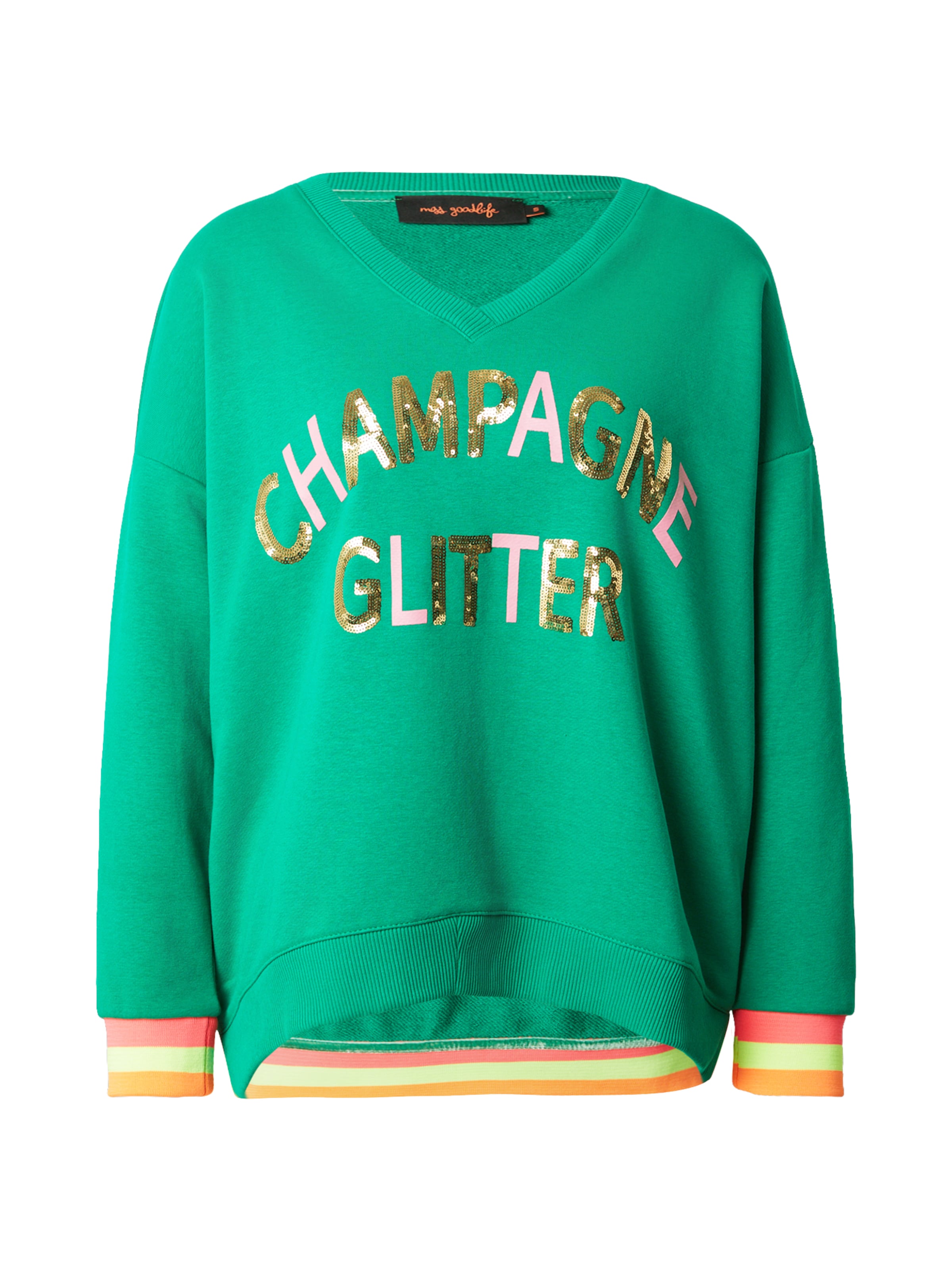 miss goodlife - Sudadera 'Champagne Glitter' en verde: frente
