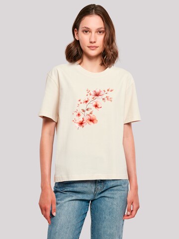 T-shirt oversize 'Rosa Blumenzweig 3D' F4NT4STIC en beige : devant