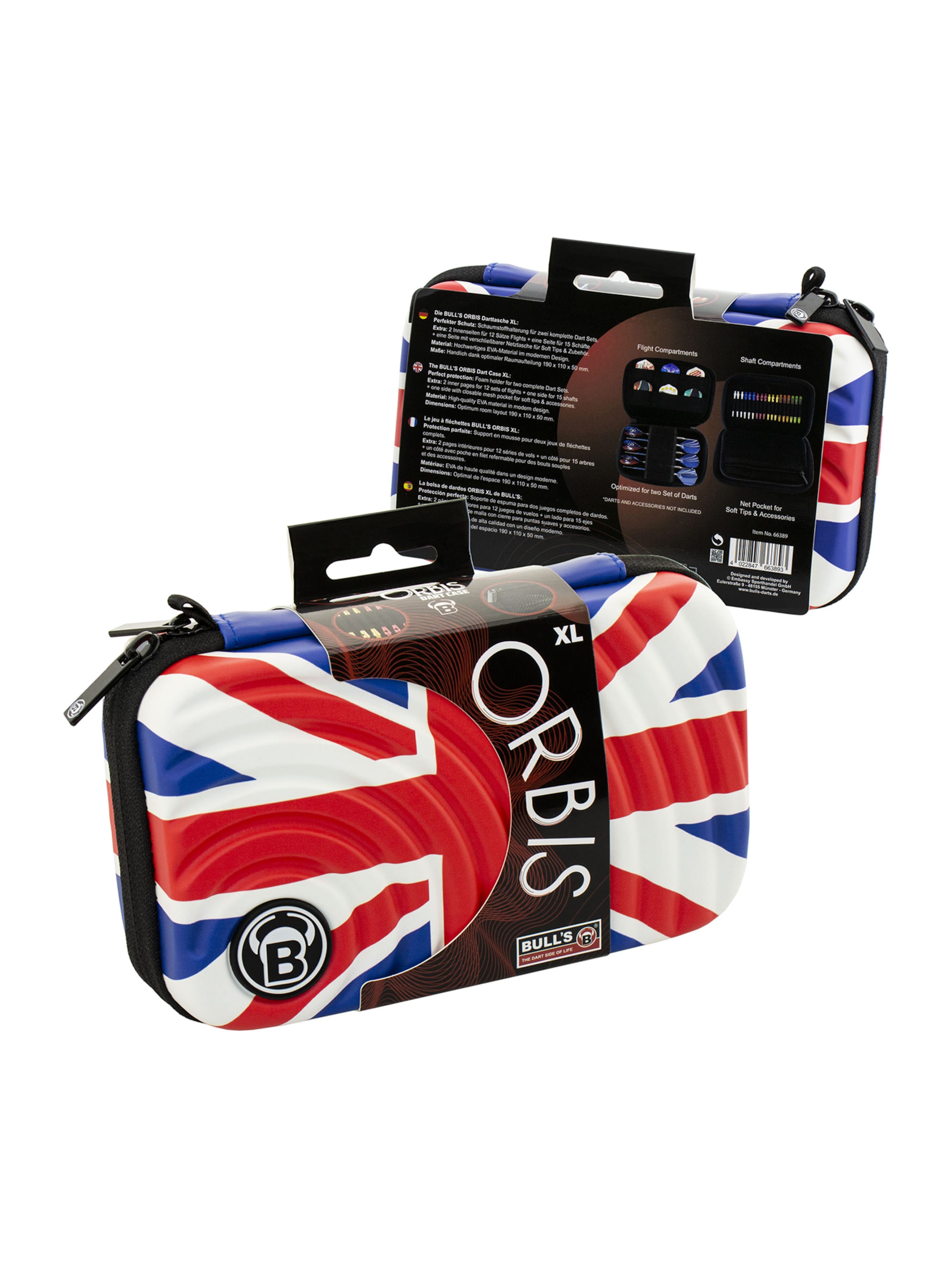 BULL'S Dartcase ' Orbis HS Carbon Darttasche Dartbox Pfeilaufbewahrung Darts-Etui ' in Blau: Vorderseite