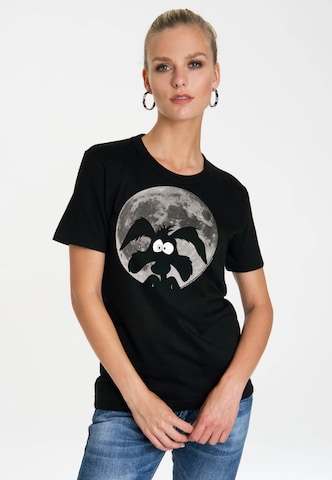LOGOSHIRT Shirt 'Looney Tunes - Coyote Mond' in Zwart: voorkant