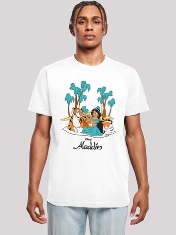F4NT4STIC Shirt 'Disney Aladdin Jasmine Abu Rajah Beach' in White: front