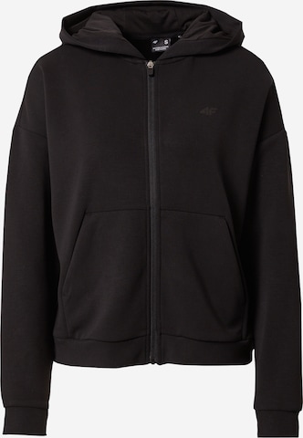 4F Athletic Zip-Up Hoodie in Black: front