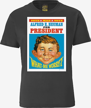 LOGOSHIRT Shirt 'Mad - Alfred E. Neumann For President' in Grijs: voorkant