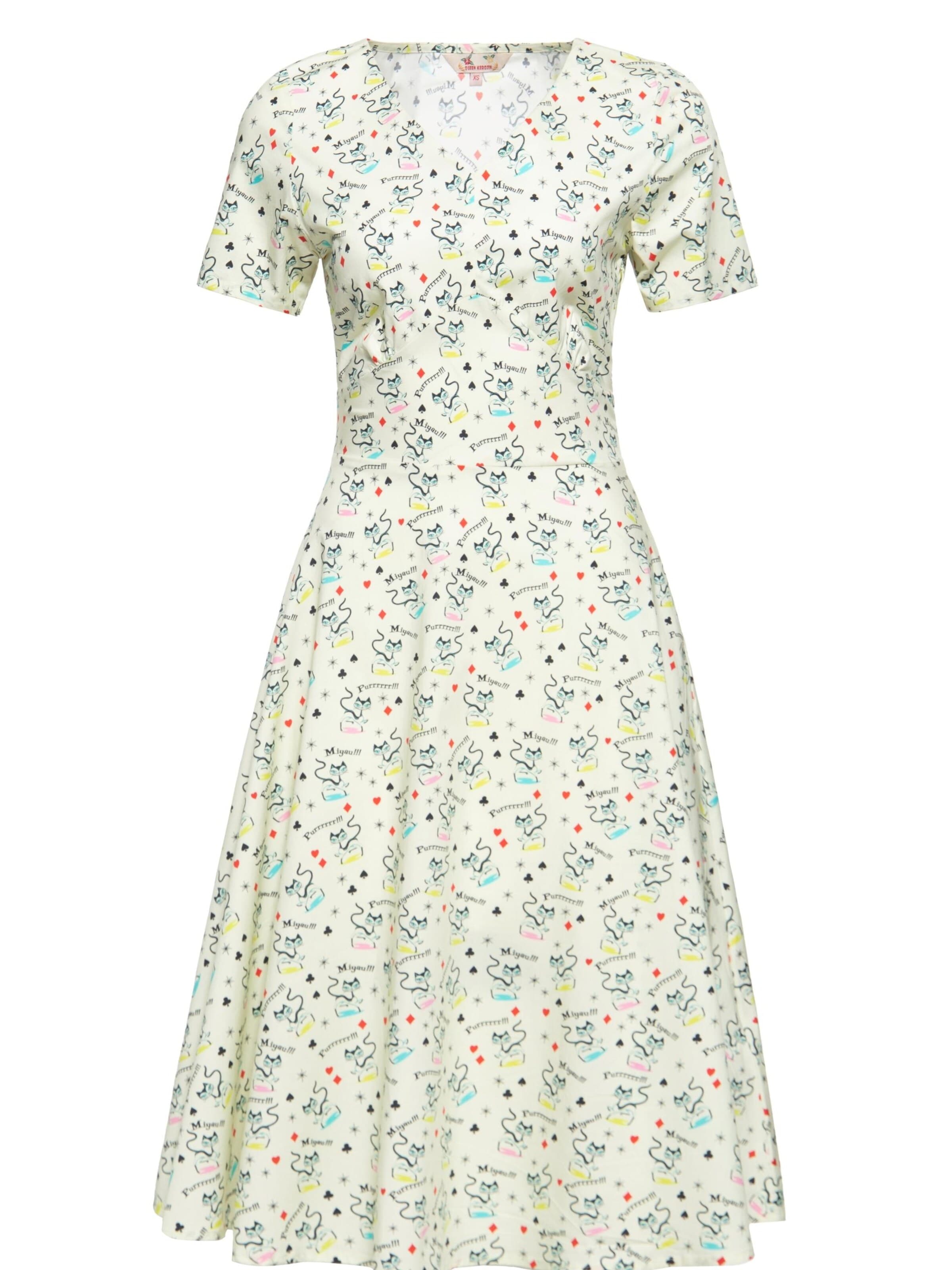 Queen Kerosin Summer Dress 'Retro Cats' in Beige: front