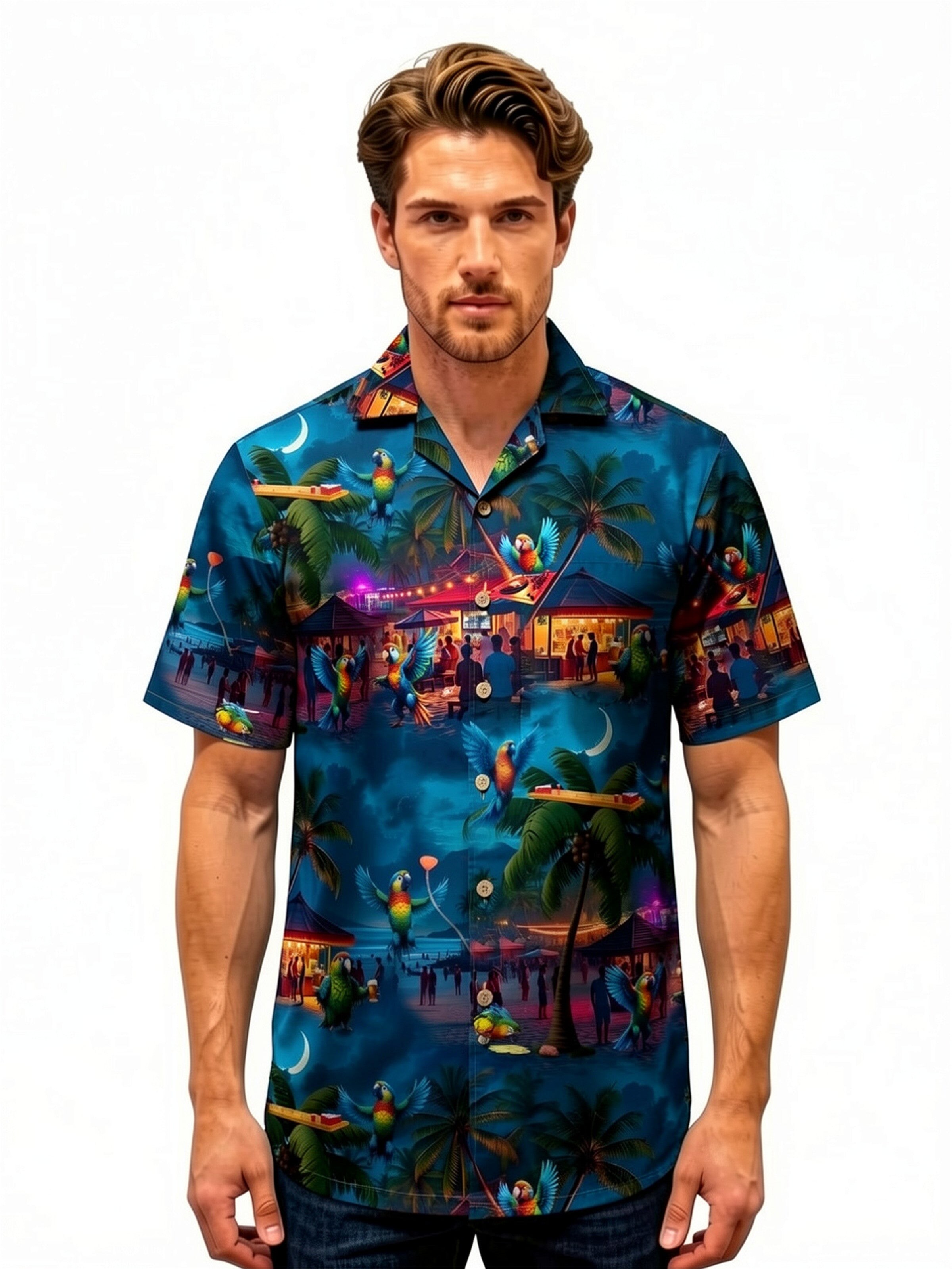 Regular fit Camicia 'Hawaiihemd Party Parrots' di Hawaiihemdshop.de in blu: frontale