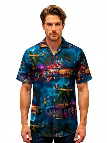 Hawaiihemdshop.de Regularny krój Koszula 'Hawaiihemd Party Parrots' w kolorze niebieski