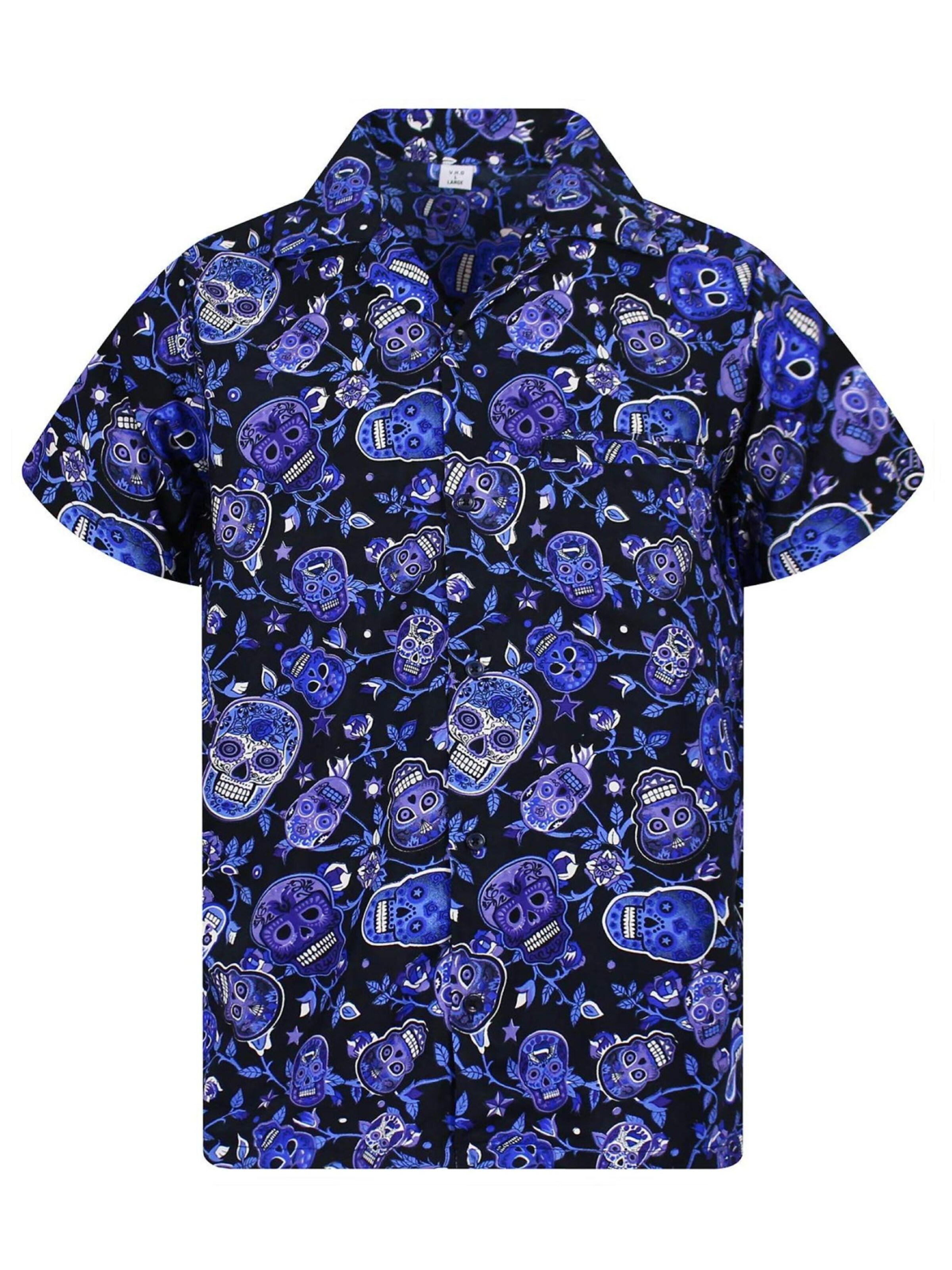 King Kameha Shirt 'Skull'‌‌‌‌‌‌‌‌‌ in Blau: Vorderseite