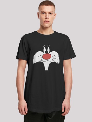 F4NT4STIC Shirt 'Looney Tunes Sylvester Big Face' in Zwart: voorkant