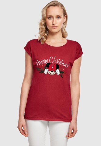 ABSOLUTE CULT Shirt 'Minnie Mouse - Christmas Holly' in Rood: voorkant