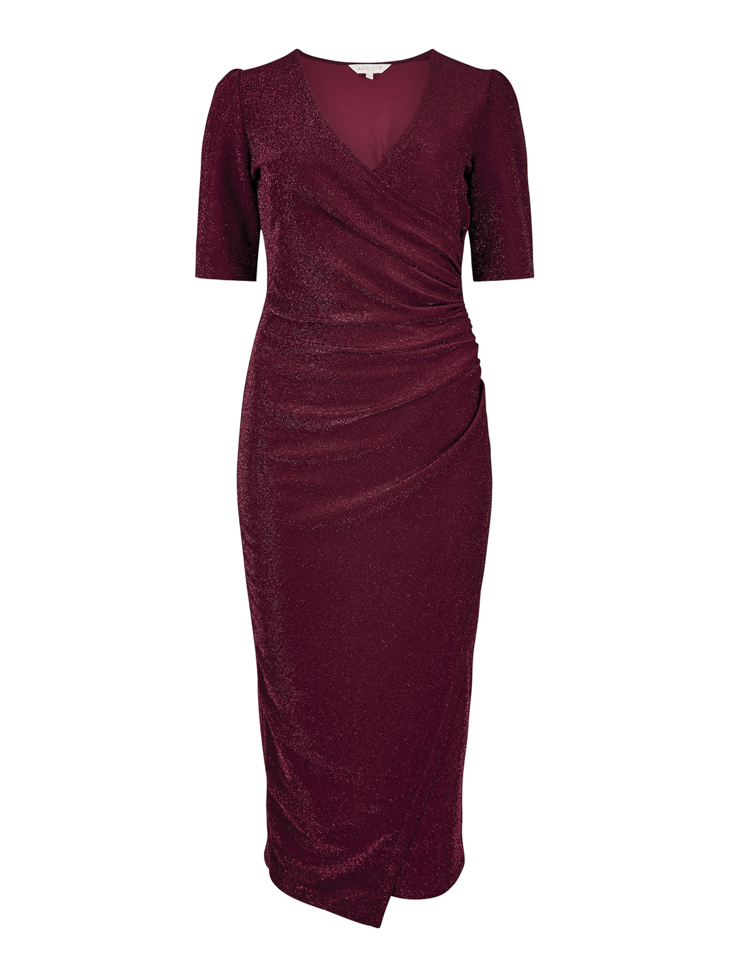 Apricot Foil Sparkle Ruched Midi Dress ' ' in Rot: Vorderseite