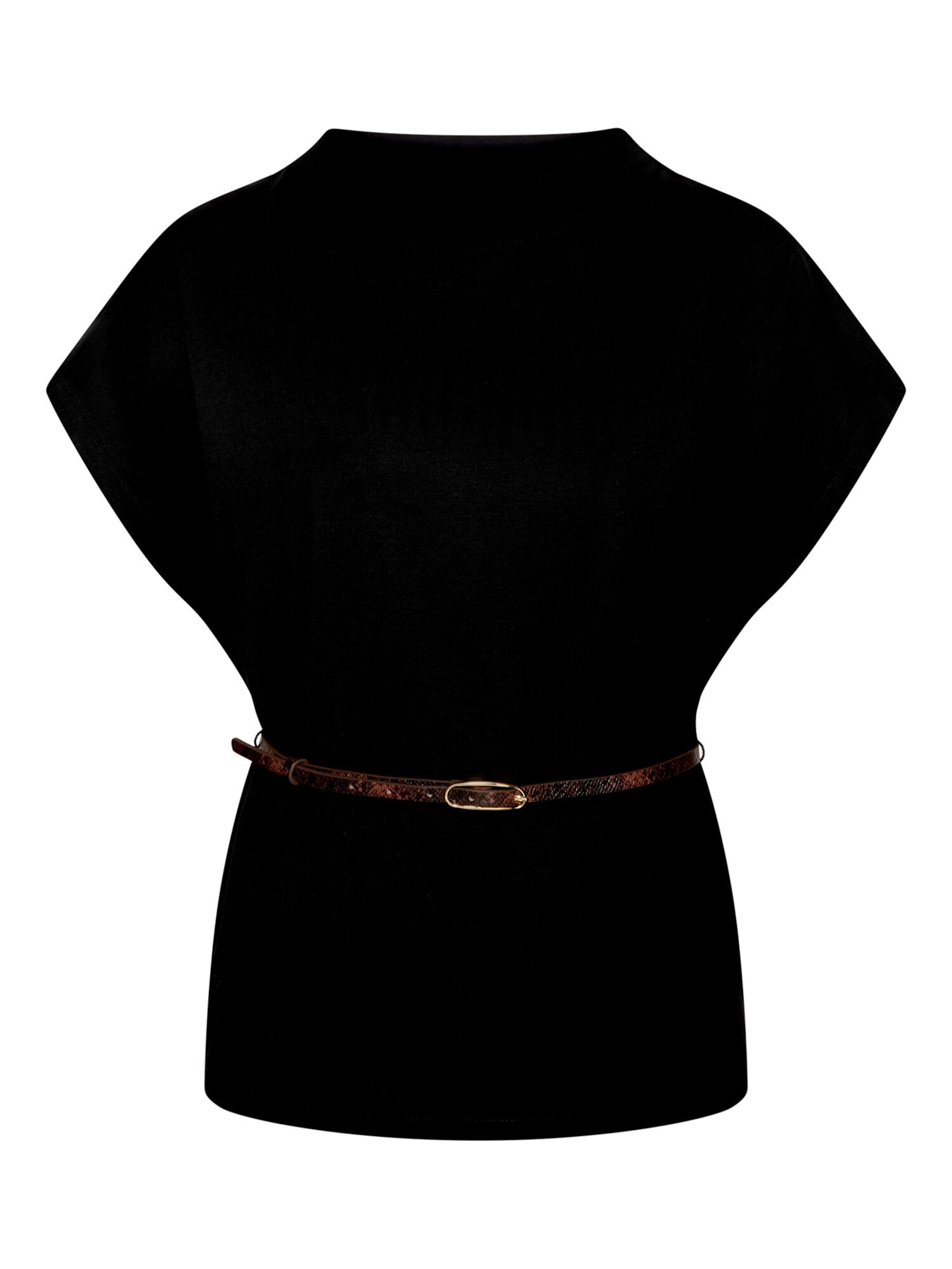 zero Kurzarm-Shirt mit Gürtel in Schwarz: Vorderseite