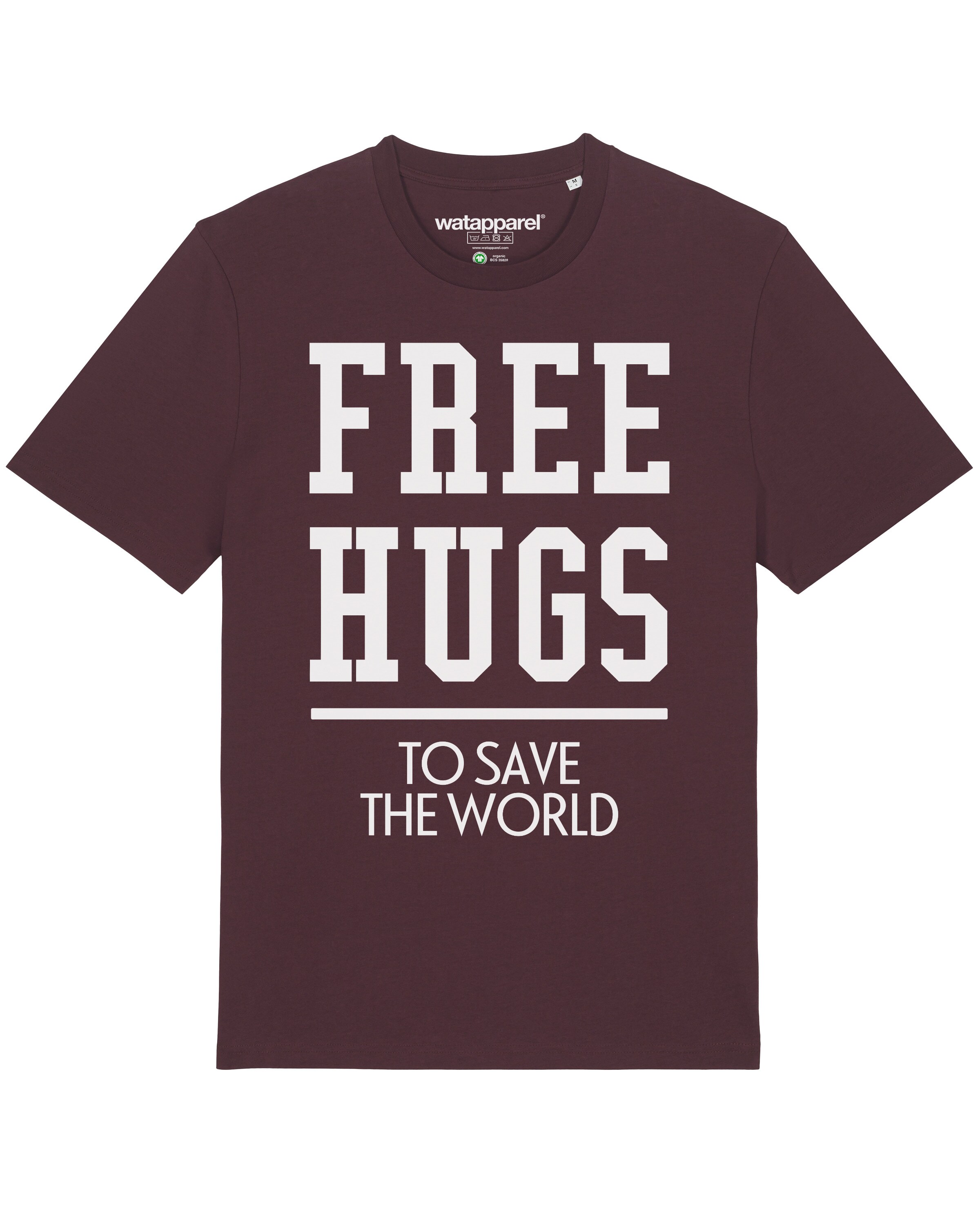 T-Shirt ' Free hugs to save the world ' Watapparel en rouge : devant