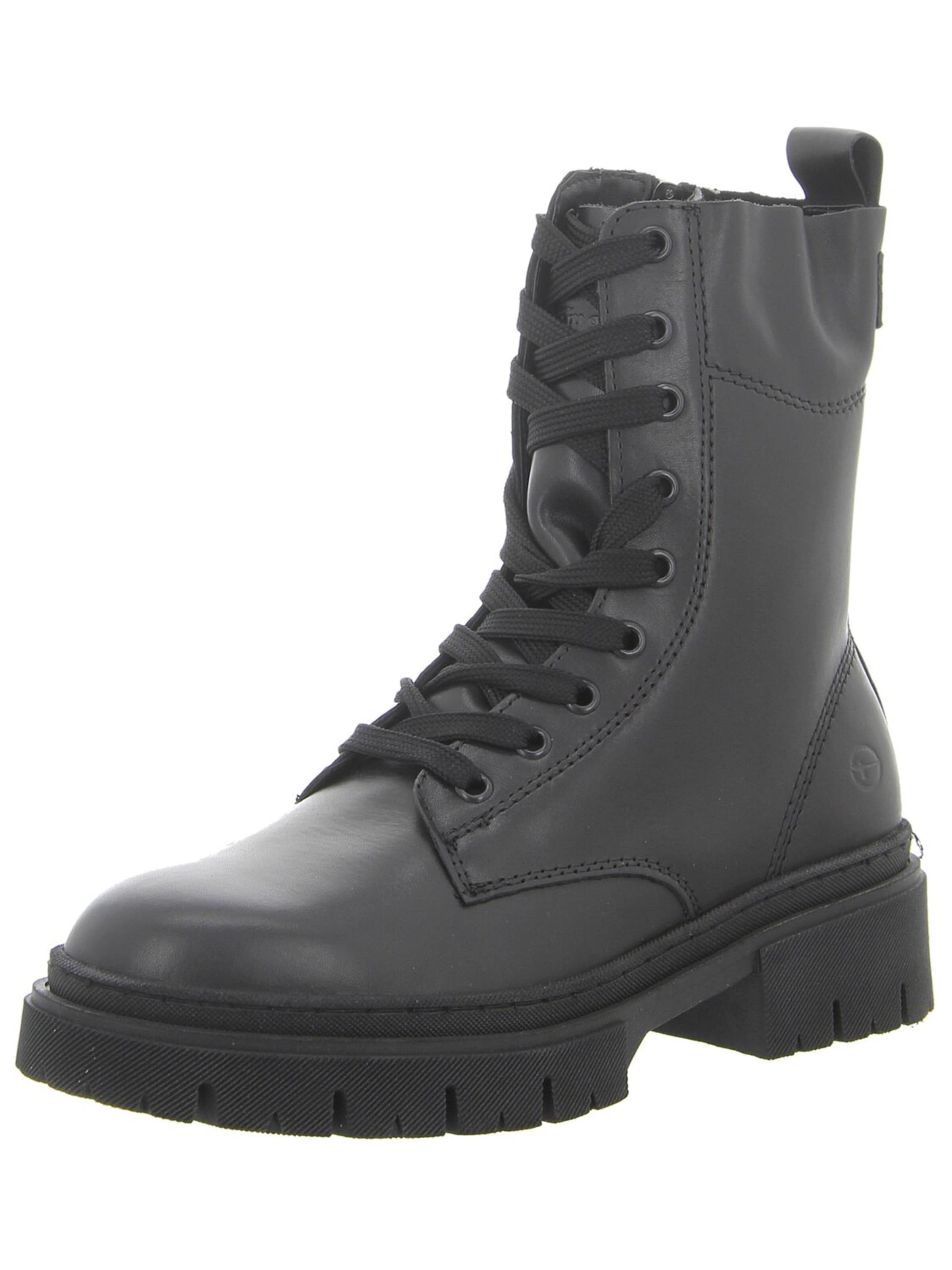Bottes à lacets 'Schnürstiefelette Damen 1-1-25213-43-001 Echtleder in schwarz' Tamaris en noir : devant