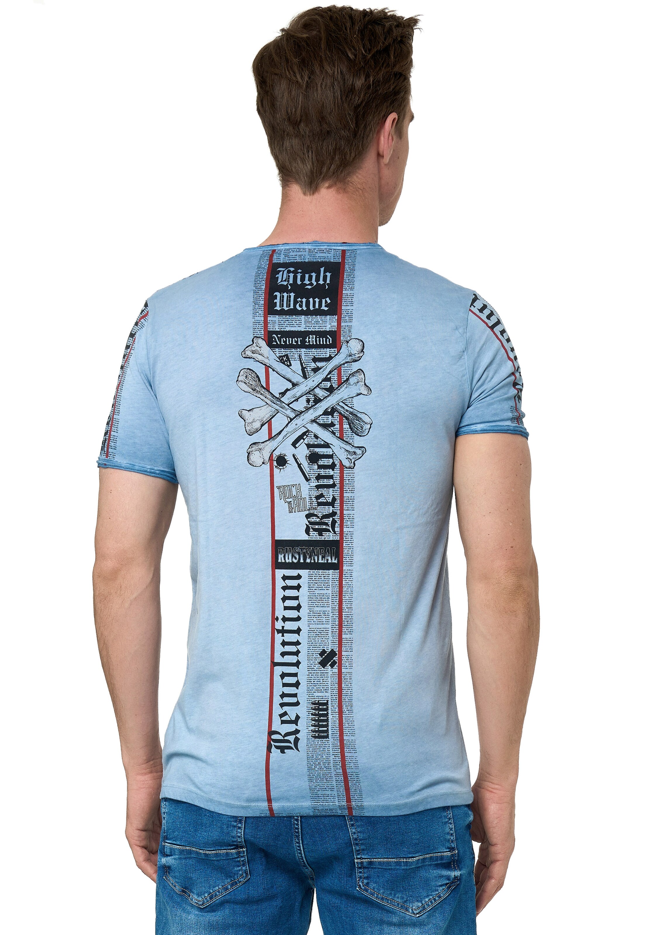Rusty Neal T-Shirt im verwaschenen Look in Blau