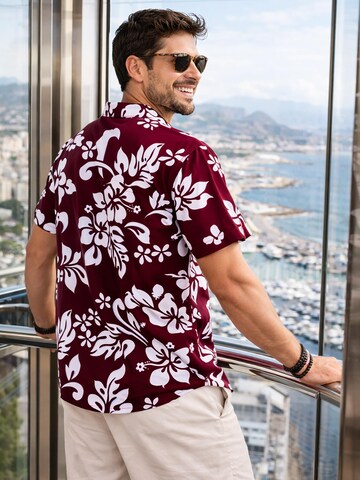 King Kameha Shirt 'Hibiscus'‌ in Rot