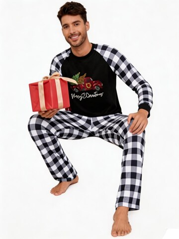 KoJooin Pajamas long 'Herren Pyjama‑Set Zweiteilig Langarm Karo‑Muster Weihnachten Homewear Schlafanzug' in White