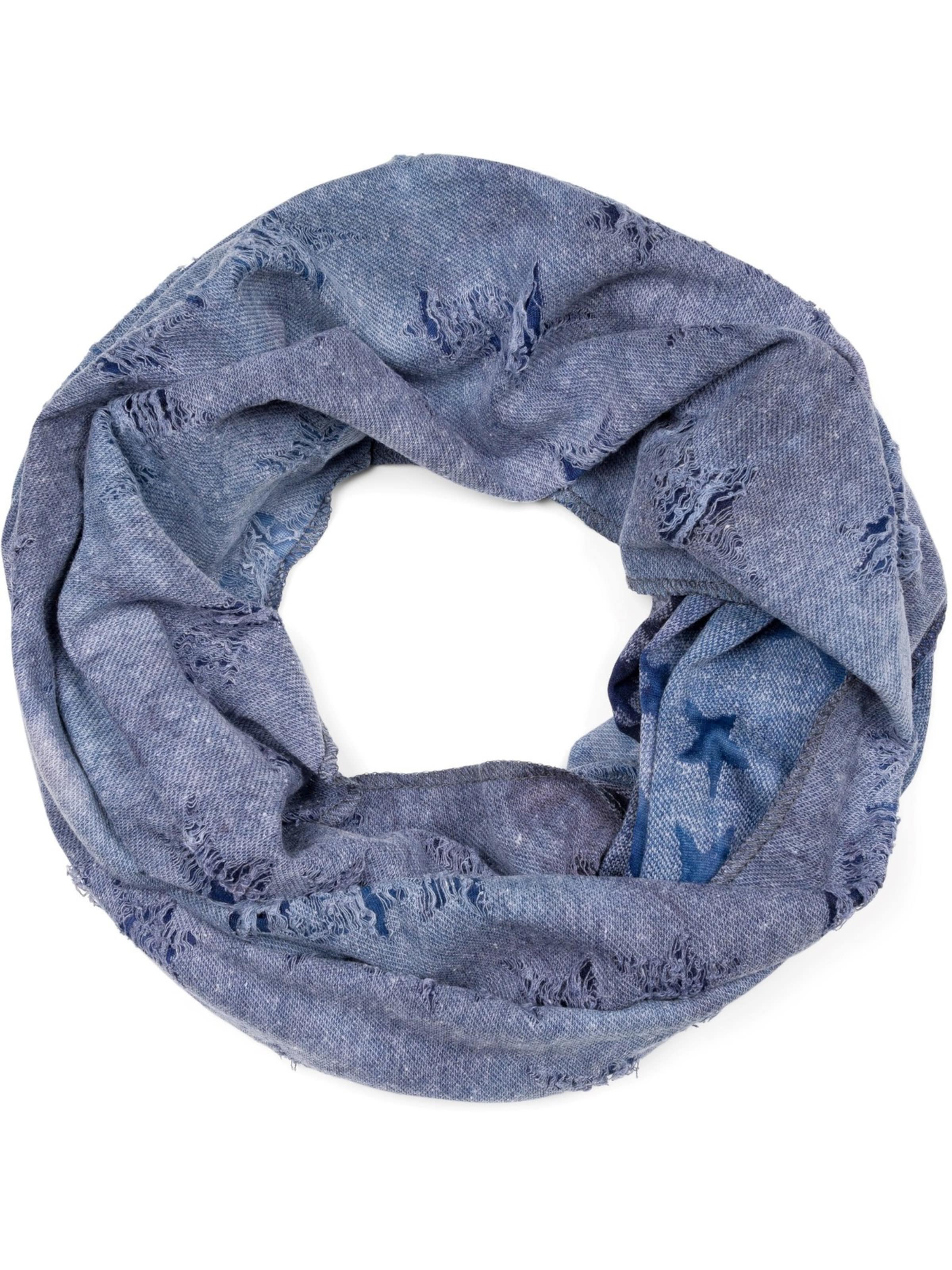 styleBREAKER Schlauchschal 'Loop Schal Destroyed Denim Sterne'‌‌‌‌ in Blau: Vorderseite