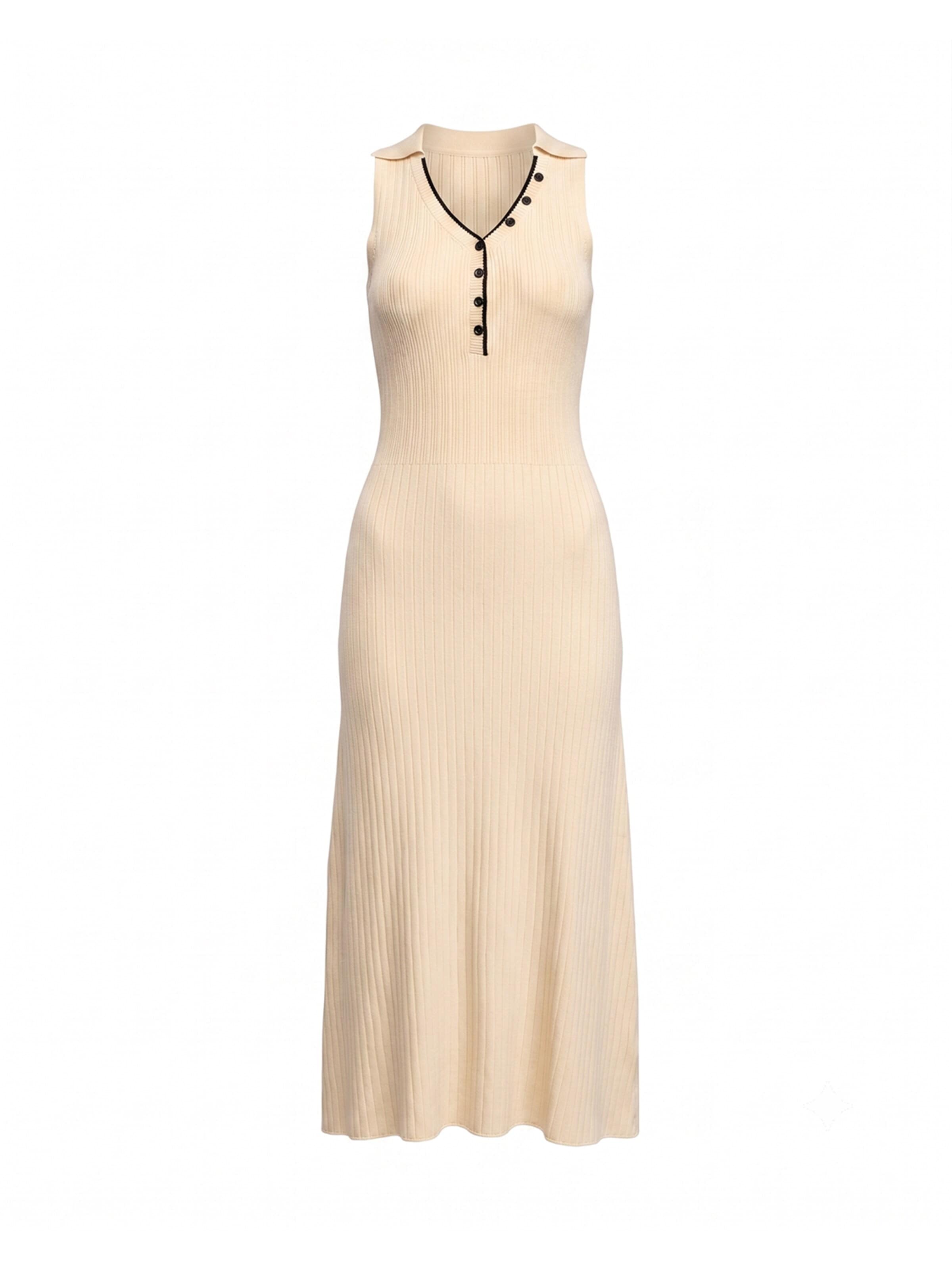 Abito in maglia 'Vestido de punto largo plisado sin mangas con botones' di Tantra in beige: frontale
