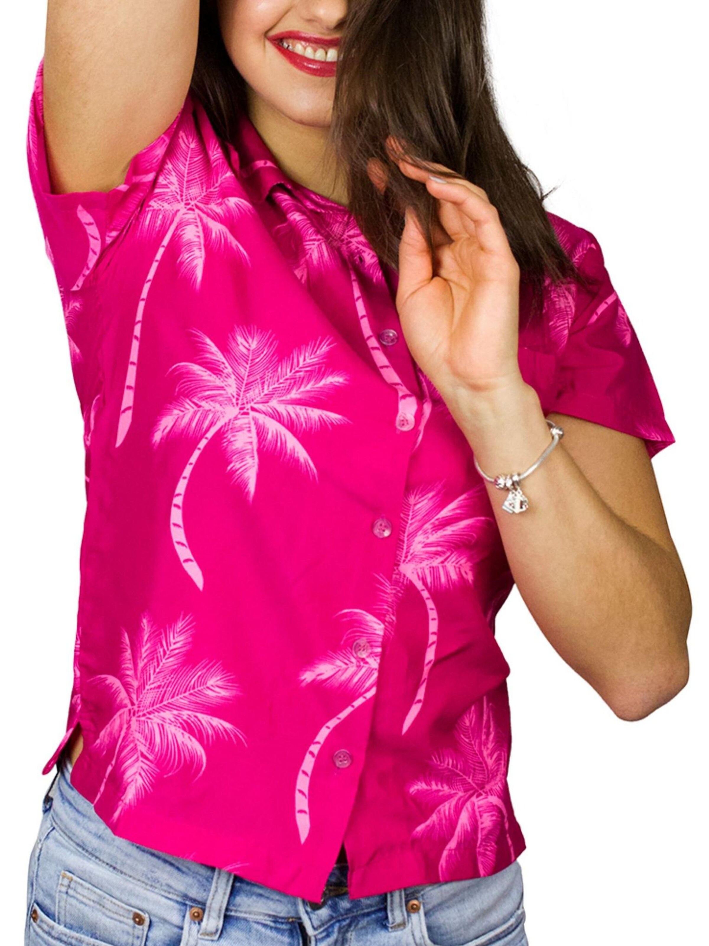 King Kameha Blouse 'Palmshadow' in Pink: front