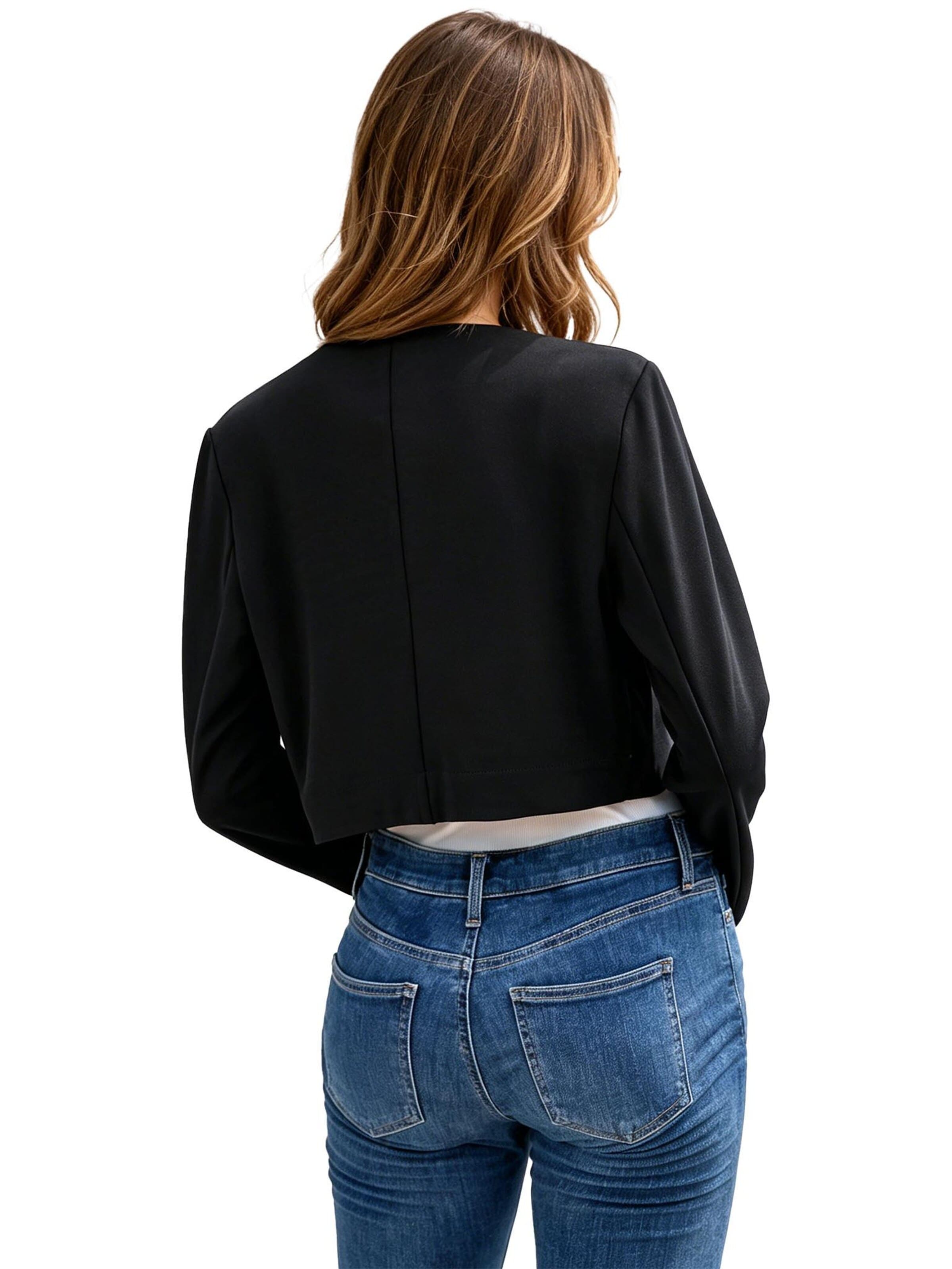 KoJooin Marynarka 'Bolero Strickjacke für Damen,langärmelig,vorne offen, leicht, kurz geschnitten,Arbeitsoberteil' w kolorze czarny