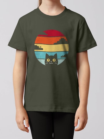 watabout.kids Shirt 'Retro Sunset Cat' in Green: front