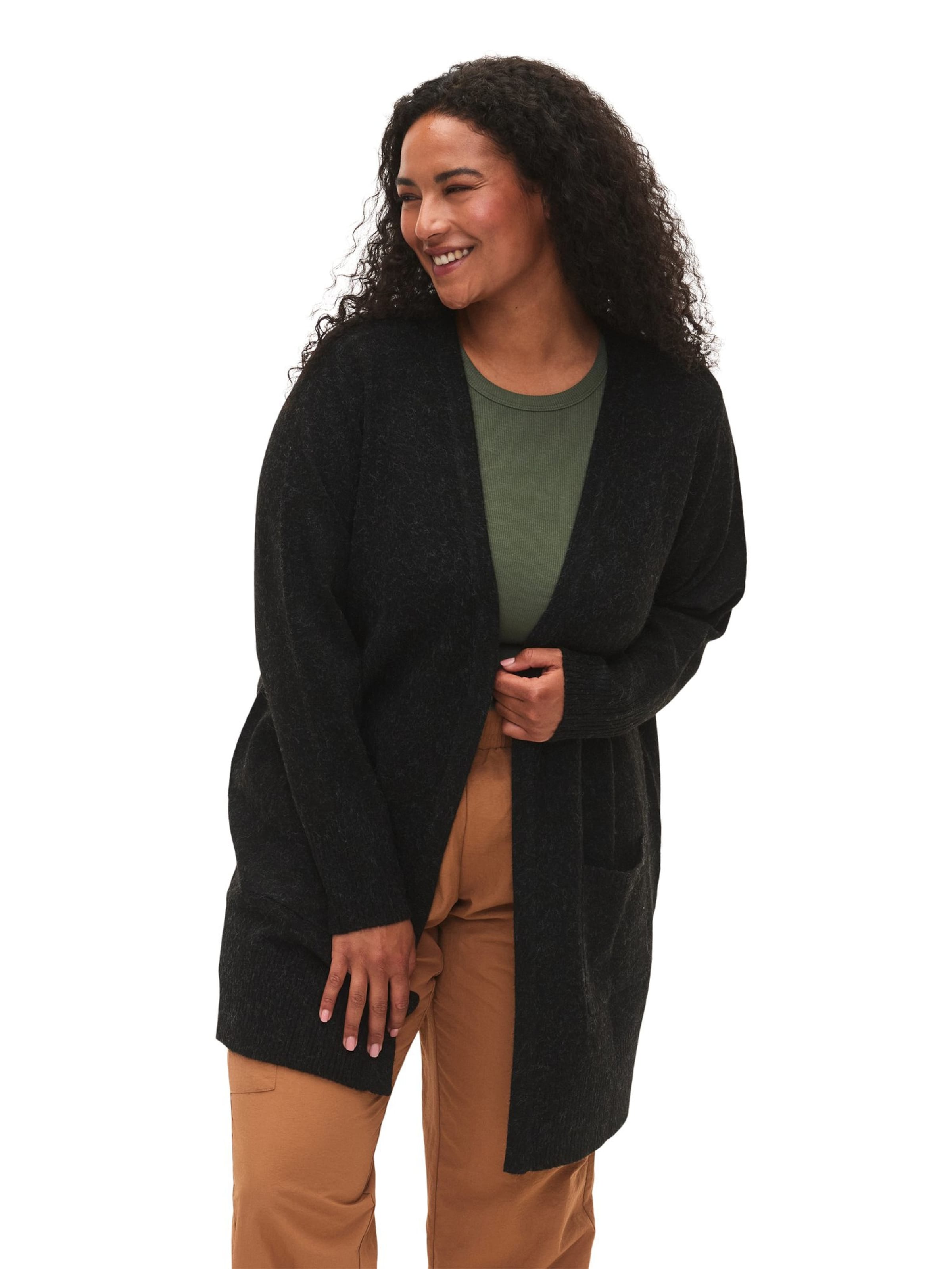 Zizzi Strickjacke 'CASUNNY' in Grau