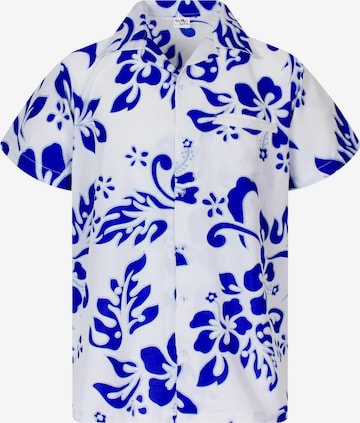 King Kameha Shirt 'Hibiscus White Line' in Blau: Vorderseite