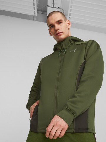 PUMA Athletic Zip-Up Hoodie in Green: front