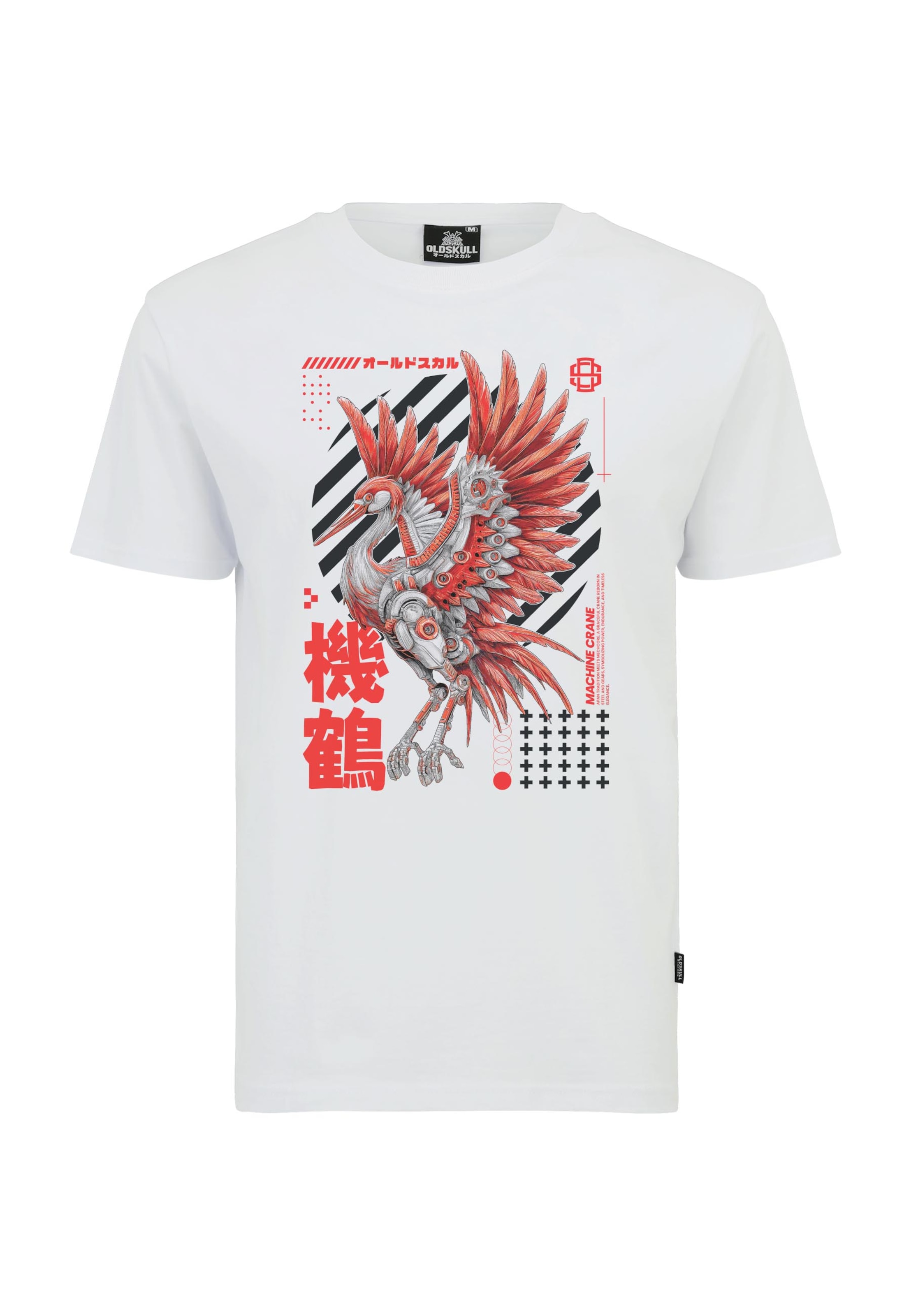 Oldskull Shirt 'Asian Neon Cyber Crane Graphic' in Wit: voorkant