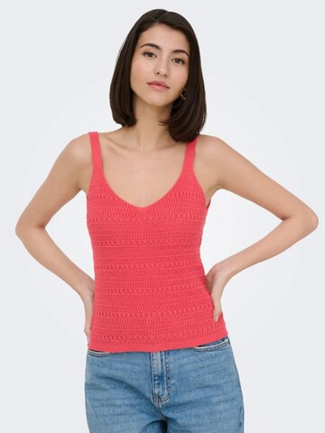 JDY Gebreide top 'JDYTROPICA S/L V-NECK TOP' in Rood